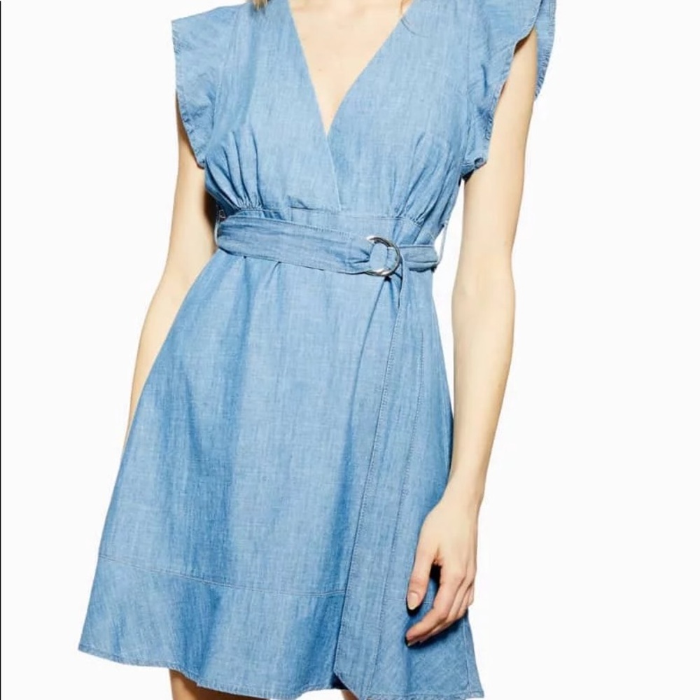 Topshop Flute Belt Chambray Mini Dress